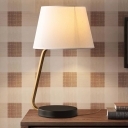 Single Bedroom Night Table Light Modernist Black/White/Flaxen Nightstand Lamp with Barrel Fabric Shade