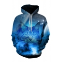 Mens Stylish Cat 3D Printed Pocket Drawstring Long Sleeve Relax Fitted Hooded Sweatshirt