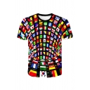 Unique Mens Multinational Flags 3D Print Crew Neck Short Sleeve Relgular Fit T-Shirt