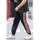 Fashionable Side Striped Printed Cuffed Drawstring Ankle Length Tapered Fit Joggers for Men