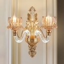 Crystal Bowl Shaped Sconce Light Retro 2 Bulbs Sitting Room Wall Mounted Light in Gold