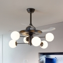 Burst Ball Kitchen Semi Flush Fan Light White Glass 29.5