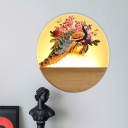 Asia LED Flush Mount Wall Sconce Wood Peacock/Peacock and Peony Mural Light Fixture with Acrylic Shade