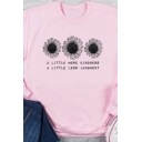 Leisure Letter Sunflower Graphic Long Sleeve Crew Neck Loose T-shirt for Ladies