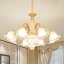 Clear Crystal Flower Shade Chandelier Contemporary 8 Lights Gold Ceiling Pendant Lamp