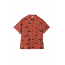Red Casual Summer Letter Tyhpoeus Cartoon Aladdin lamp Printed Button Down Collar Short Sleeve Regular Fit Graphic Shirt