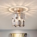 1 Light Corridor Semi-Flush Ceiling Light Simple Gold Flush Lamp Fixture with Cylinder Clear/Smoke Gray Crystal Shade