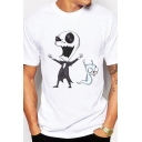 Cool T-Shirt Skull Ghost Pattern Short Sleeve Round Neck Regular Fit T-Shirt for Men