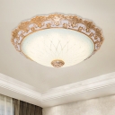 Textured Glass Gold Flush Mount Light Dome Shade LED Tradition Style Flush Ceiling Lamp for Study Room, 14