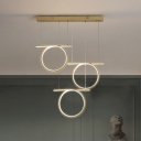 Hoop and Line Pendulum Light Simplicity Metal 3-Light Dining Room LED Ceiling Hang Fixture in Gold
