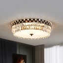 2-Tier Round Crystal Flushmount Lighting Simple 5 Lights Bedroom Ceiling Light Fixture in Black