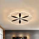 Metal Flower Shaped Flush Lamp Fixture Modernist LED Flush Light in Black for Bedroom, White/Warm Light
