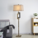 Rectangle Brown Fabric Floor Light Modern Single Gold Standing Floor Lamp for Drawing Room