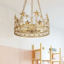Gold Finish Crown Pendant Chandelier Post Modern 3 Lights Metallic Hanging Lamp Kit