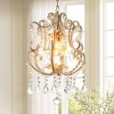 1 Bulb Pendulum Light Traditional Scroll Arm Crystal Beads Hanging Ceiling Lamp in Gold