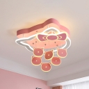 Cartoon Kitten Head Acrylic Flush Mount LED Close to Ceiling Lamp in Pink for Bedroom