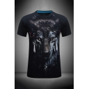 Casual Mens 3D Wolf Feather Pattern Slim Fitted Short Sleeve Crew Neck Tee Top