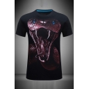 Mens Chic 3D Snake Pattern Short Sleeve Round Neck Slim Fitted Tee Top