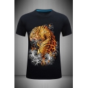 Trendy 3D Mens Tiger Printed Short Sleeve Round Neck Slim Fitted Tee Top