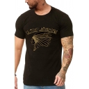 Trendy Letter Vintage Motorcycle Printed Crew Neck Short Sleeve Slim Fit Graphic T-Shirt for Men