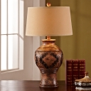 Resin Vase Base Table Lighting Vintage 1 Head Living Room Desk Lamp with Fabric Shade in Brown