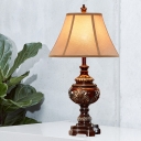 Brown Empire Shade Table Lighting Traditional Fabric Single Head Bedside Night Stand Lamp