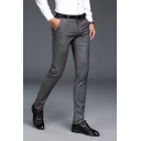 Formal Men's Pants Plaid Pattern Pockets Zip Fly Button Straight Fit Full Length Dress Pants