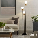 Modern Linear Stand Floor Light Metallic 3-Light Living Room Floor Lamp in Black and Wood