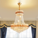 Traditional 2-Tier Hanging Chandelier 5-Light Faceted Crystal Pendant Ceiling Lamp in Gold