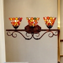 Iron Rust Wall Sconce Lighting Scrollwork 3 Bulbs Tiffany Wall Lamp Kit with Dots Stained Glass Shade