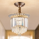 Drum Hallway Semi-Flush Ceiling Light Clear Faceted Crystal LED Modernist Flush Mount