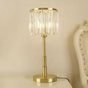 1-Light Cylindrical Table Light Minimalist Brass Crystal Prism Night Lamp for Bedside