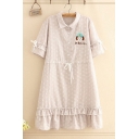 Girls  Leaf Embroidered Stringy Bow Tie Short Sleeve Drawstring Waist Shirt