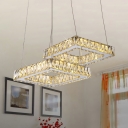 LED Cluster Square Pendant Simplicity Nickel Beveled Cut Crystal Pendulum Light over Dining Table