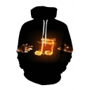 Stylish Mens 3D Note Guitar Brick Hand Pattern Pocket Drawstring Long Sleeve Regular Fit Hooded Sweatshirt