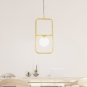 Opal Glass Ball Hanging Pendant Postmodern 1-Light Ceiling Lamp with Gold Rectangle Frame