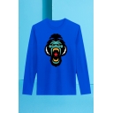 Popular Orangutan Pattern Long Sleeve Round Neck Regular Fitted T-Shirt for Men