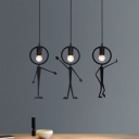 Black Finish Human-Like Multi Ceiling Lamp with Bare Bulb Design Creative 3-Light Iron Hanging Light Kit