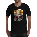 Cool Men's T-Shirt Eagle Motorcycle Printed Round Neck Short Sleeve Regular Fit T-Shirt