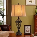 Single Resin Nightstand Light Farmhouse White/Black Finish Open Urn Base Living Room Fabric Desk Lamp