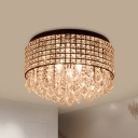 Black Drum Flush Mount Ceiling Light Simplicity Crystal 5 Bulbs Bedroom Flushmount with Opulent Pendeloques