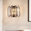 2-Light Flush Mount Wall Sconce Simplicity Demilune Cylinder Crystal Wall Mount Lamp in Black