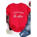 Basic Womens Letter I'd Rather Be Watching The Office Pattern Short Sleeve Crew Neck Fitted T-shirt