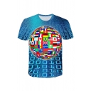 Trendy Earth Flags 3D Printed Crew Neck Short Sleeve Fitted T-Shirt for Men