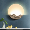 Full Moon Behind Mountain Mural Light Modern Acrylic Bedroom LED Wall Lamp in Blue/Brown