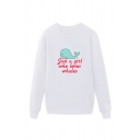 Fancy Mens Whale Letter Just a Girl Who Loves Whales Printed Pullover Long Sleeve Round Neck Regular Fitted Graphic Sweatshirt