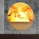 Autumn Forest Wall Mount Mural Lamp Modern Acrylic Corridor LED Wall Lighting in Wood
