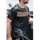 Mens Simple T-Shirt Letter E Print Tape Decoration Relaxed Round Neck Short Sleeve T-Shirt in Black