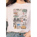 Simple Girls Letter Friends Cartoon Graphic Short Sleeve Crew Neck Relaxed Fit Tee in White