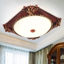 Squared Bedroom Flush Light Fixture Antiqued Resin LED Bronze/Copper Finish Flush Mount with Milk Glass Shade